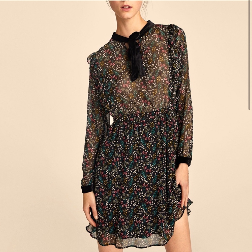 Zara Black and White Long Sleeve Cocktail Dress